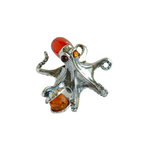 Baltic Amber Octopus Statement Ring in 925 Sterling Silver